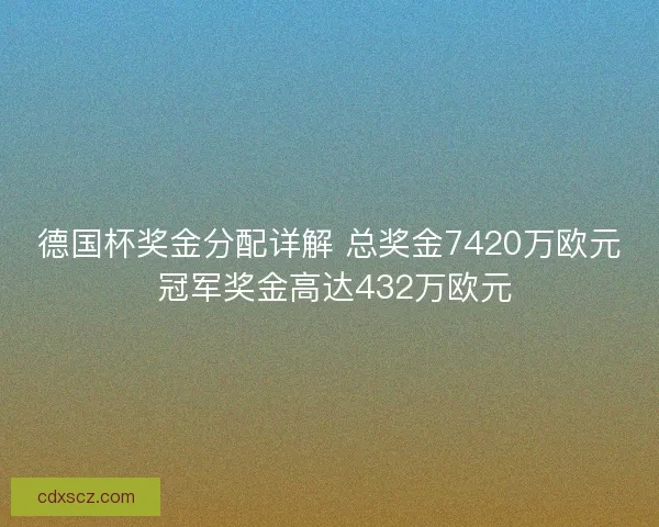 德国杯奖金分配详解 总奖金7420万欧元 冠军奖金高达432万欧元