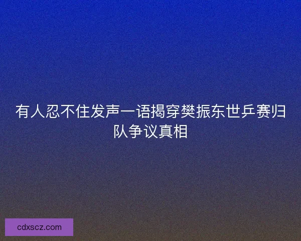 有人忍不住发声一语揭穿樊振东世乒赛归队争议真相